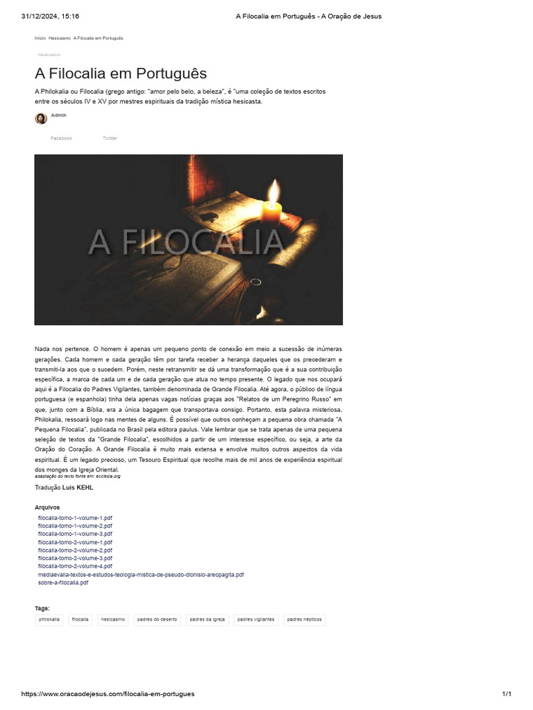 A Filocalia: Legado Espiritual Oriental | PDF | Oração