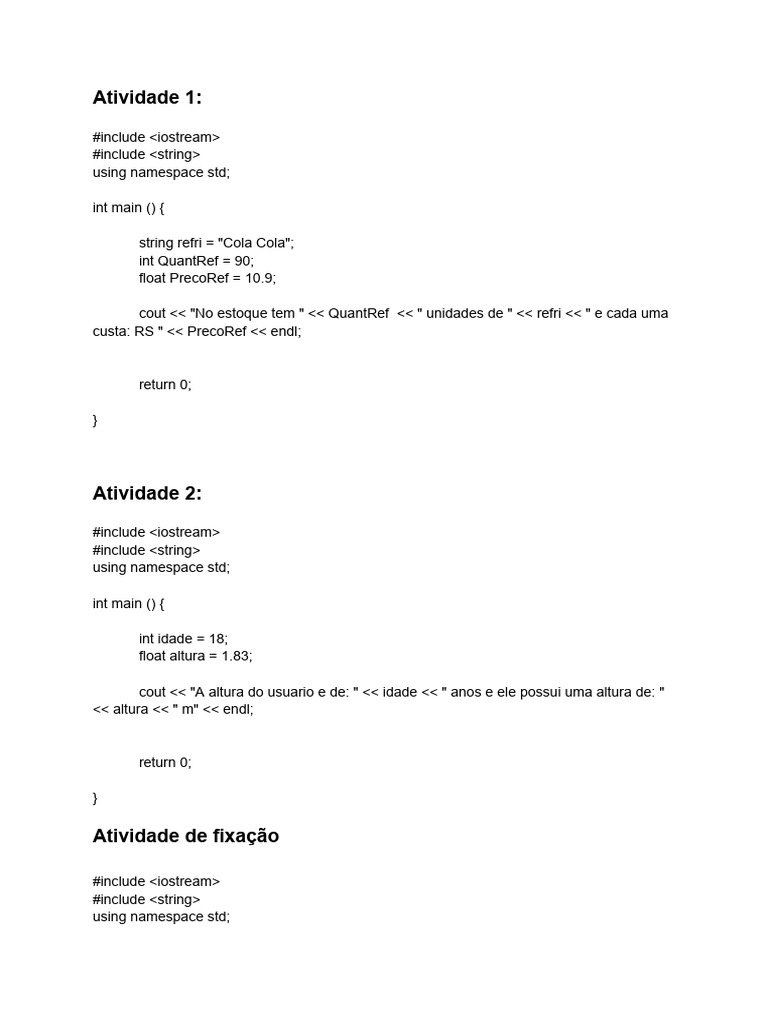 Exemplos de Código em C++ | PDF
