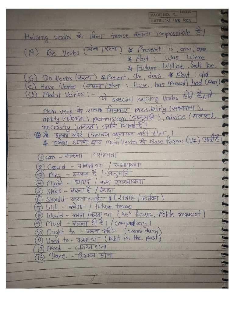 Helping Verb Notes | PDF