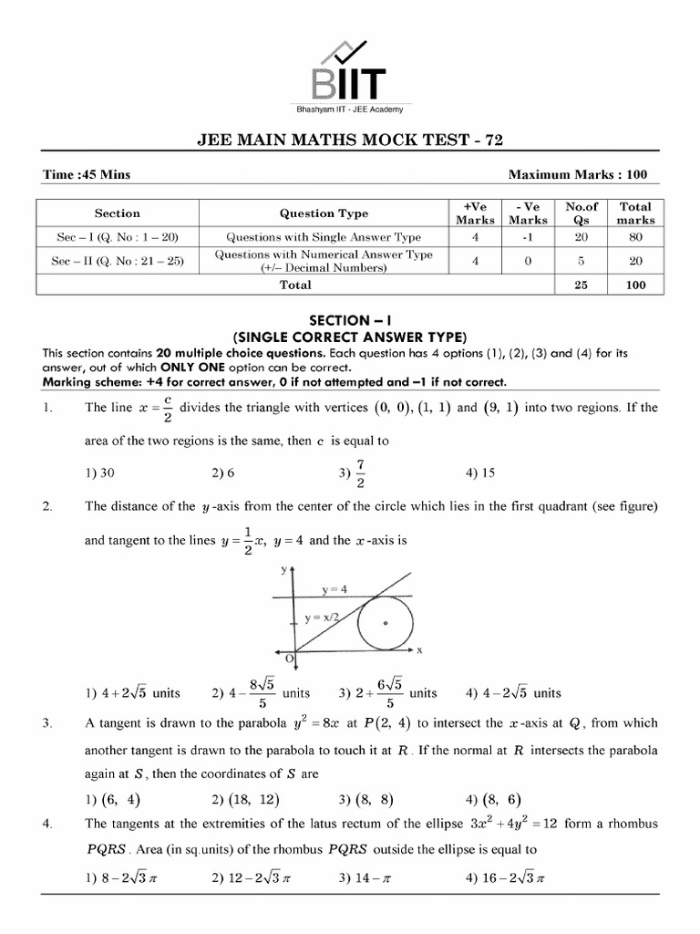 Jee Main Mock Test - 72 | PDF