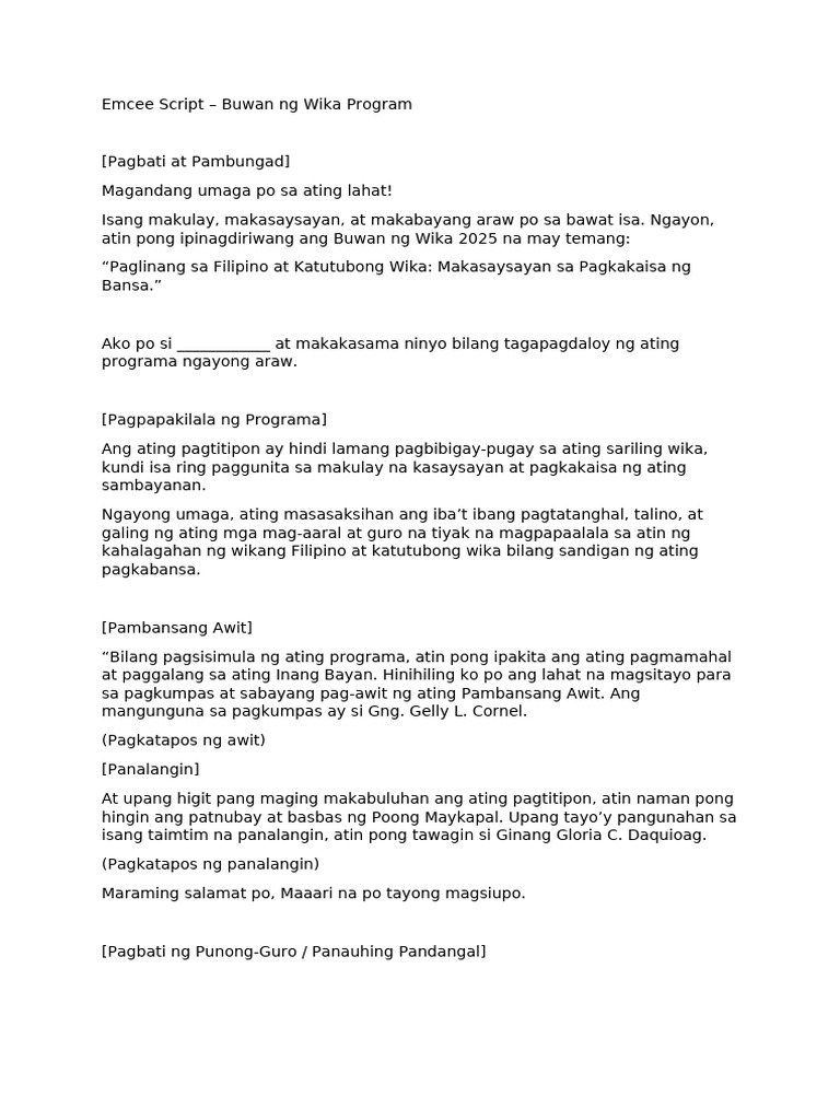 Emcee Script-Buwan NG Wika | PDF