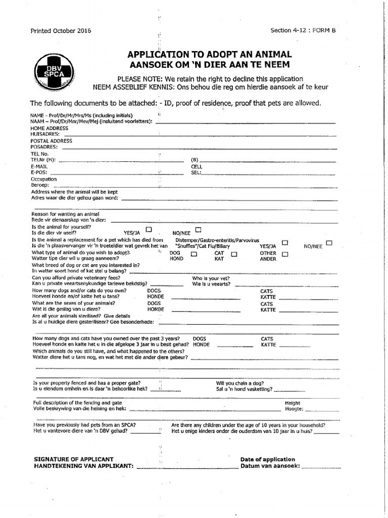 Application To Adopt | PDF