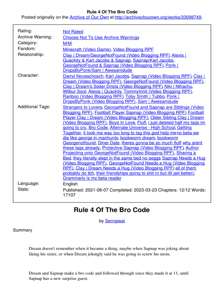 Bro Code: Dream and Sapnap's Pact | PDF | Minecraft | You Tube