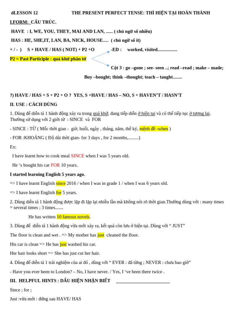 Present Perfect Tense Overview | PDF | Language Mechanics | Grammar