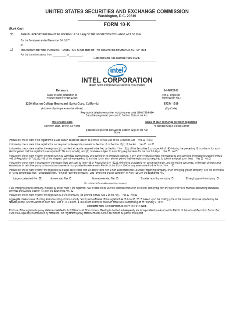 Intel 2017 10-K Financial Overview | PDF | Form 10 K | Cloud Computing