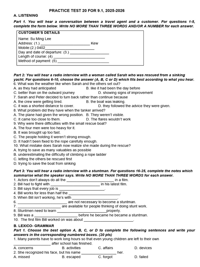 Practice Test 20 For 9.1, 2025-2026 | PDF | Erosion | Prosthesis