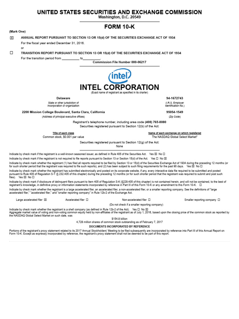 Intel 2016 Annual Report Form 10-K | PDF | Semiconductor Device ...