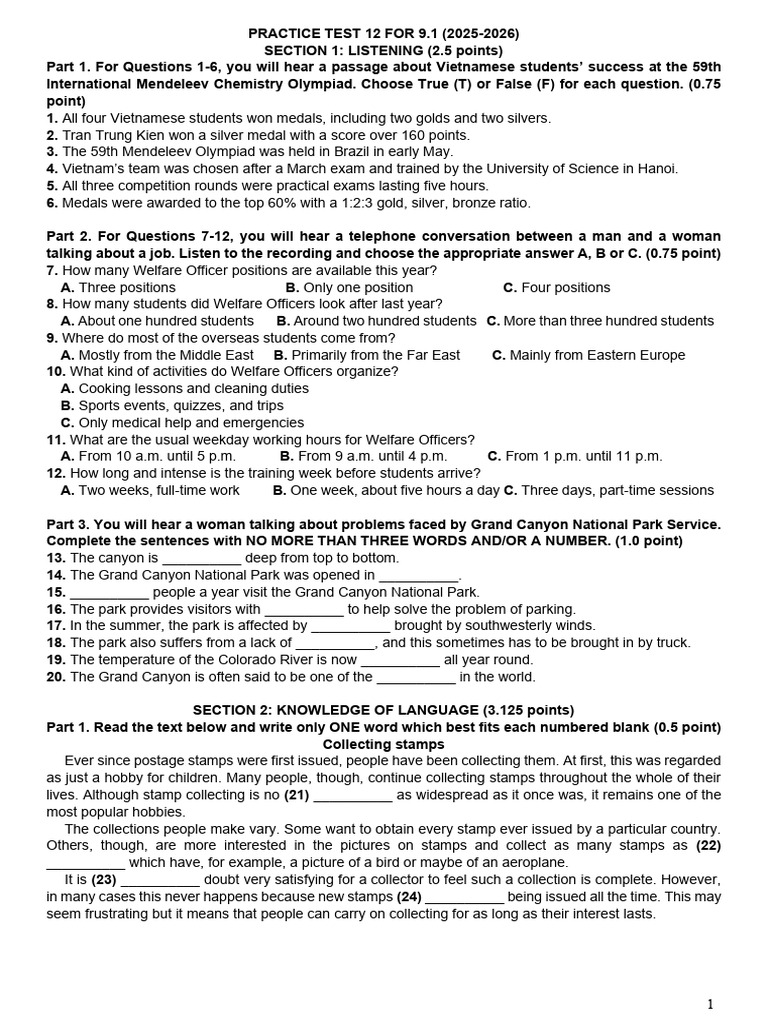 Practice Test 12 for 9.1 (2025-2026) | PDF | Artificial Intelligence ...