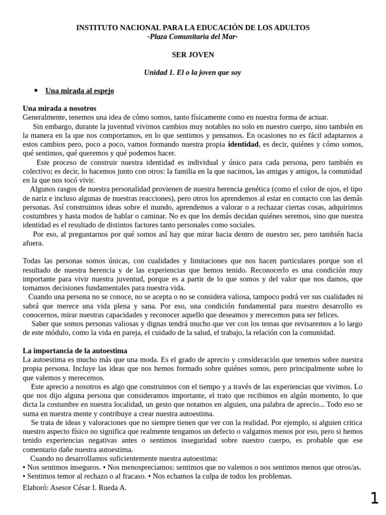 Construyendo la Identidad Juvenil | PDF | Juventud | Autoestima