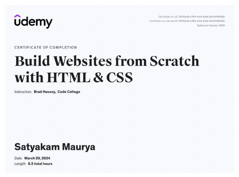 Udemy Certificate HTML Css | PDF
