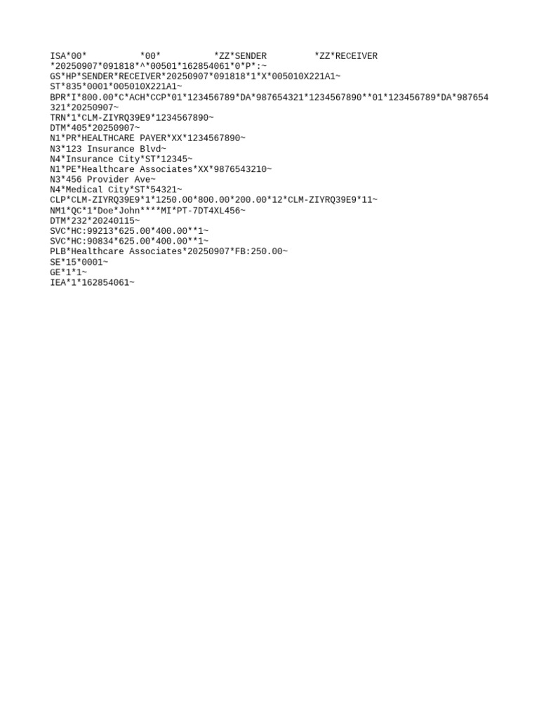 Healthcare Payment EDI 835 Document | PDF
