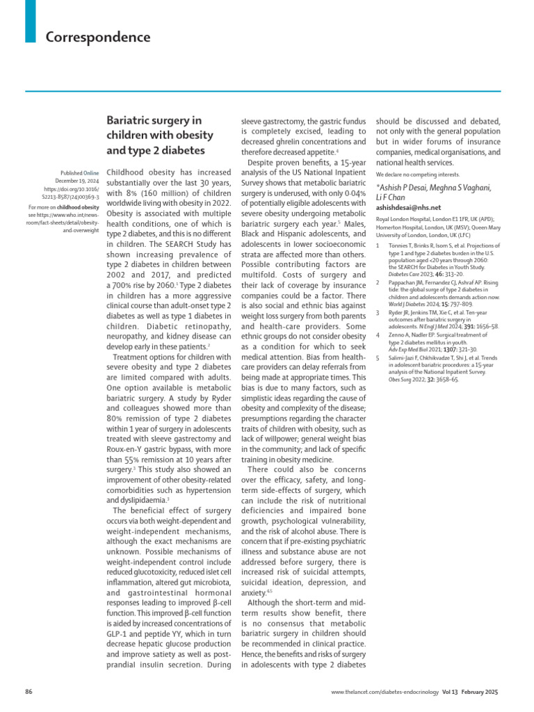 Bariatric Surgery for Childhood Obesity | PDF | Bariatric Surgery | Obesity