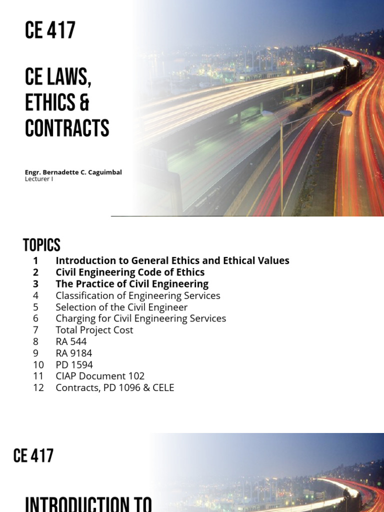 Civil Engineering Ethics and Laws Overview | PDF | Profession | Morality