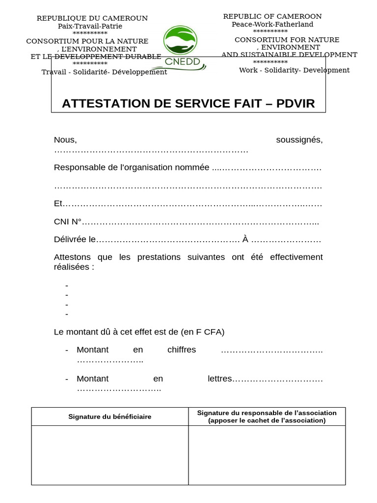 Attestation de Service Fait - PDVIR | PDF