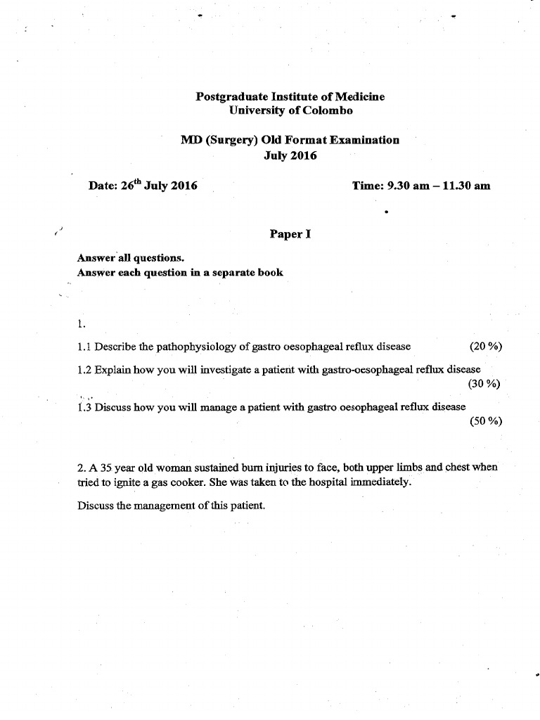 MD Surgery Exam Questions July 2016 | PDF