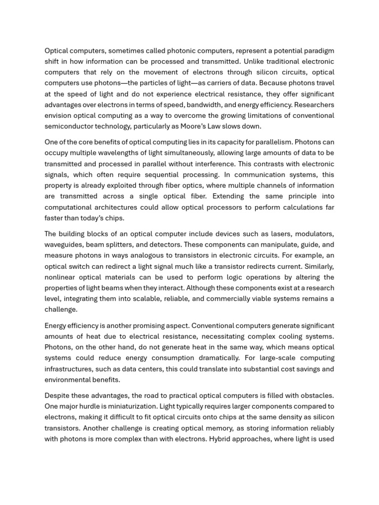 Future of Optical Computing Explained | PDF | Optical Fiber | Applied ...