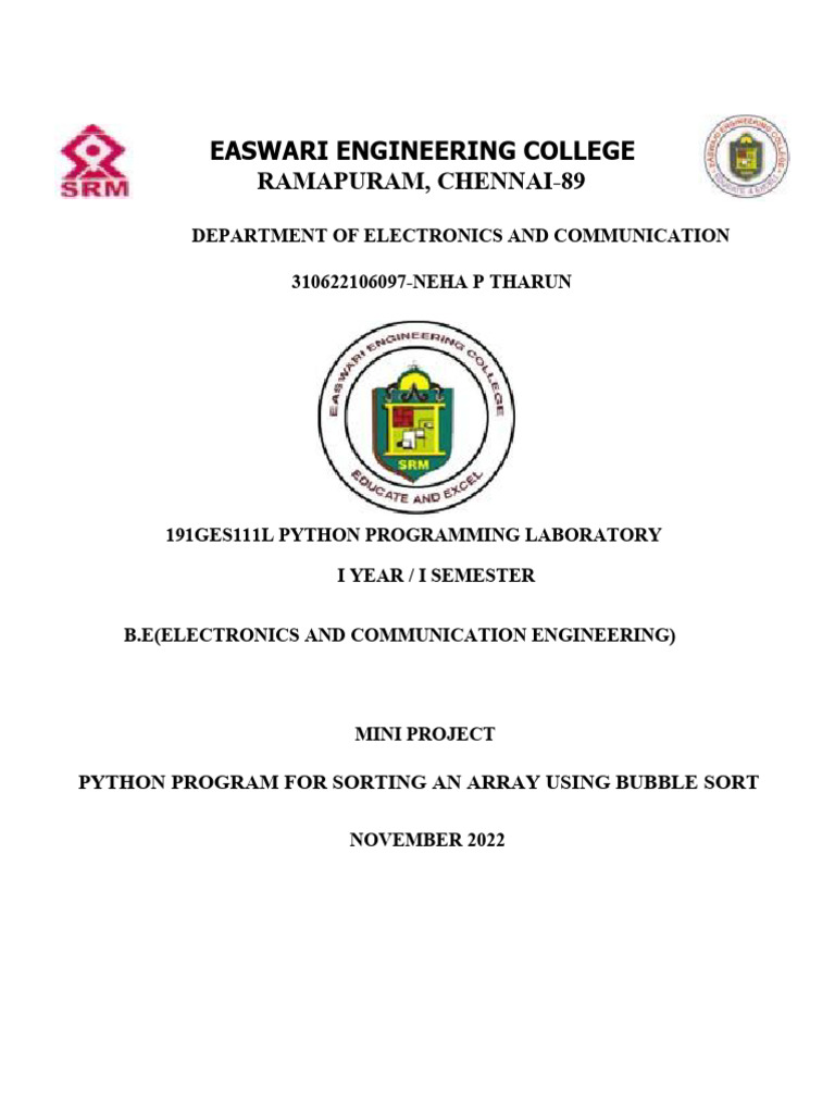 Python Bubble Sort Mini Project | PDF | Software Engineering | Applied ...
