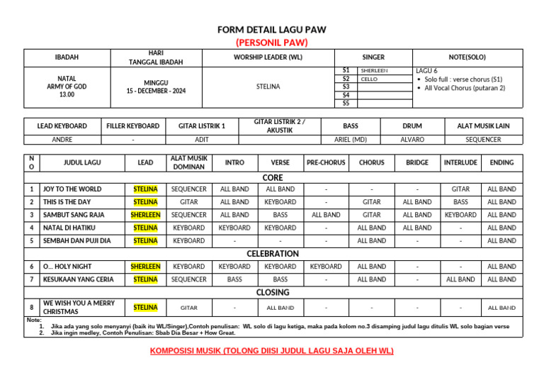Rincian Lagu Ibadah Natal 2024 | PDF | Songs | Musical Forms