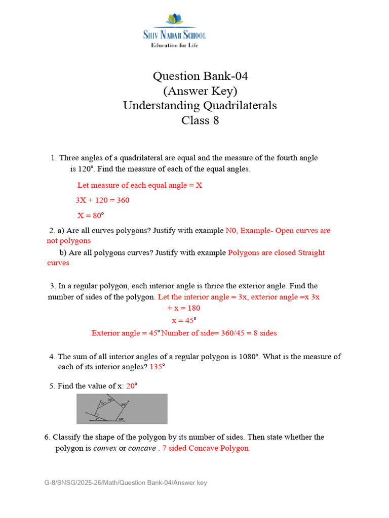G8-Answer Key-04 - Understanding Quadrilaterals | PDF | Polytopes ...