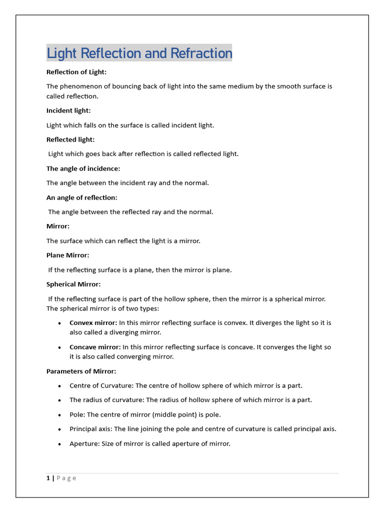 Light Reflection and Refraction | PDF | Optics | Applied And ...