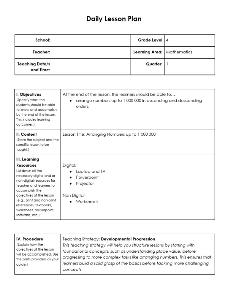 Lesson Plan: Number Ordering Skills | PDF | Lesson Plan | Education Theory