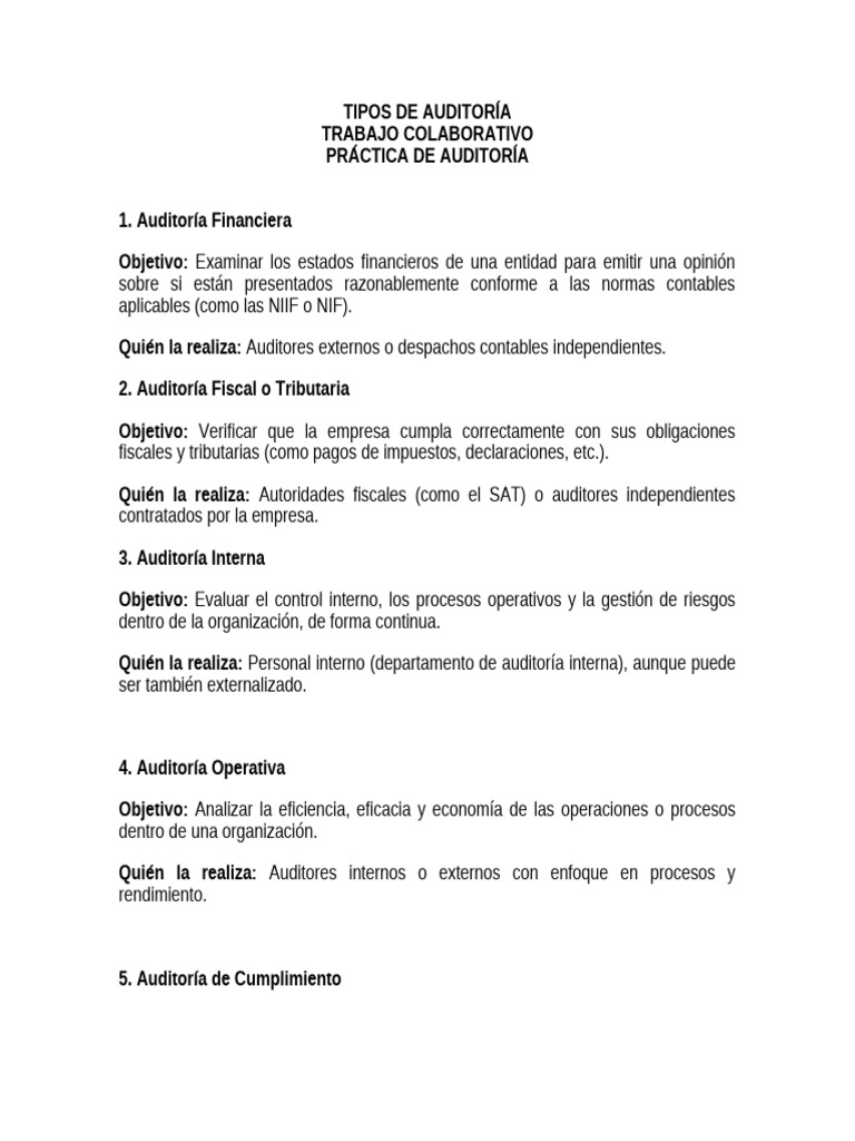 Tipos de Auditoría: Guía Completa | PDF | Auditoría | Auditoría financiera