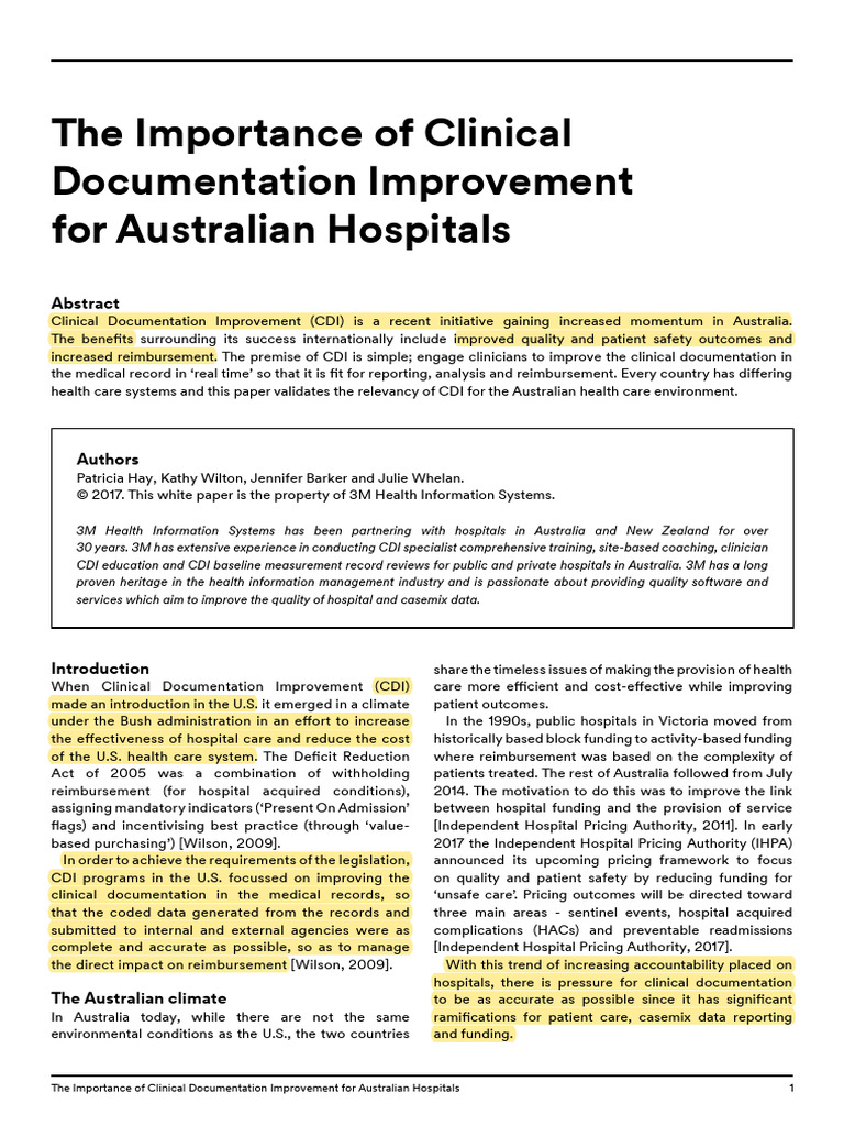 3M HIS - White Paper Clinical Documentation Improvement in Australia ...