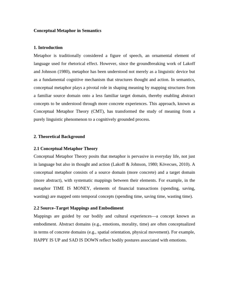 Conceptual Metaphor in Semantics | PDF | Metaphor | Concept