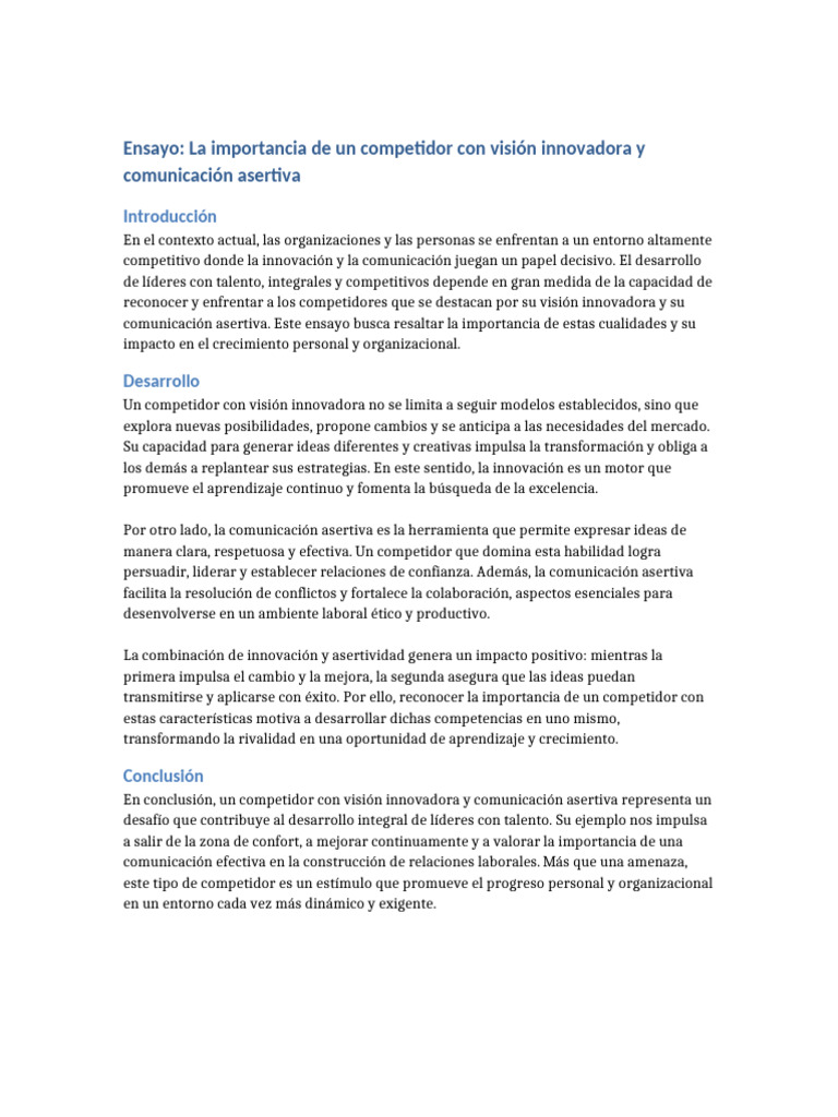 Ensayo Competidor Innovador | PDF