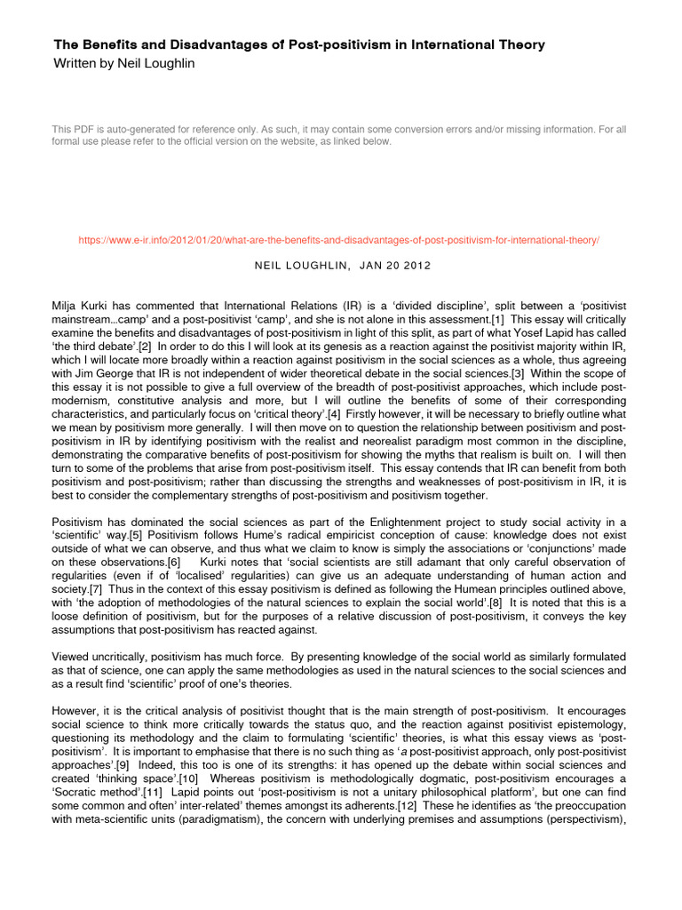 Post-positivism in International Theory | PDF | Positivism | Social ...
