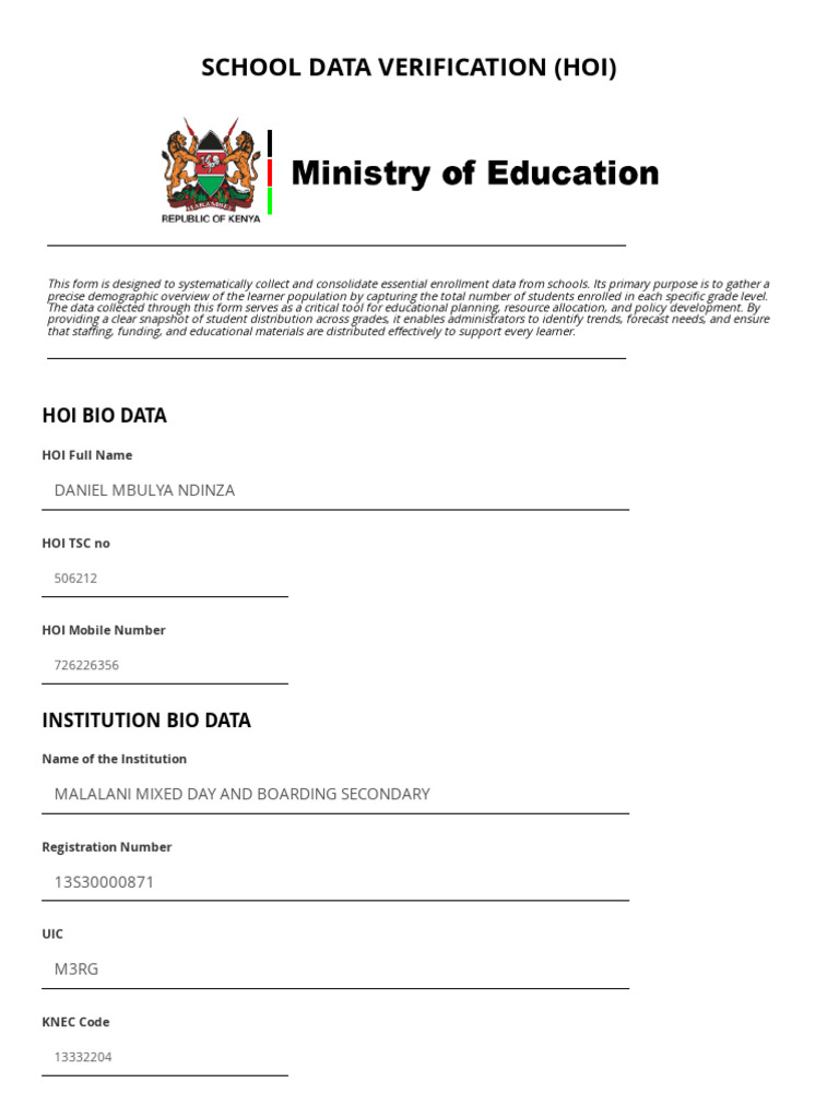 School Data Verification Form (HOI) | PDF