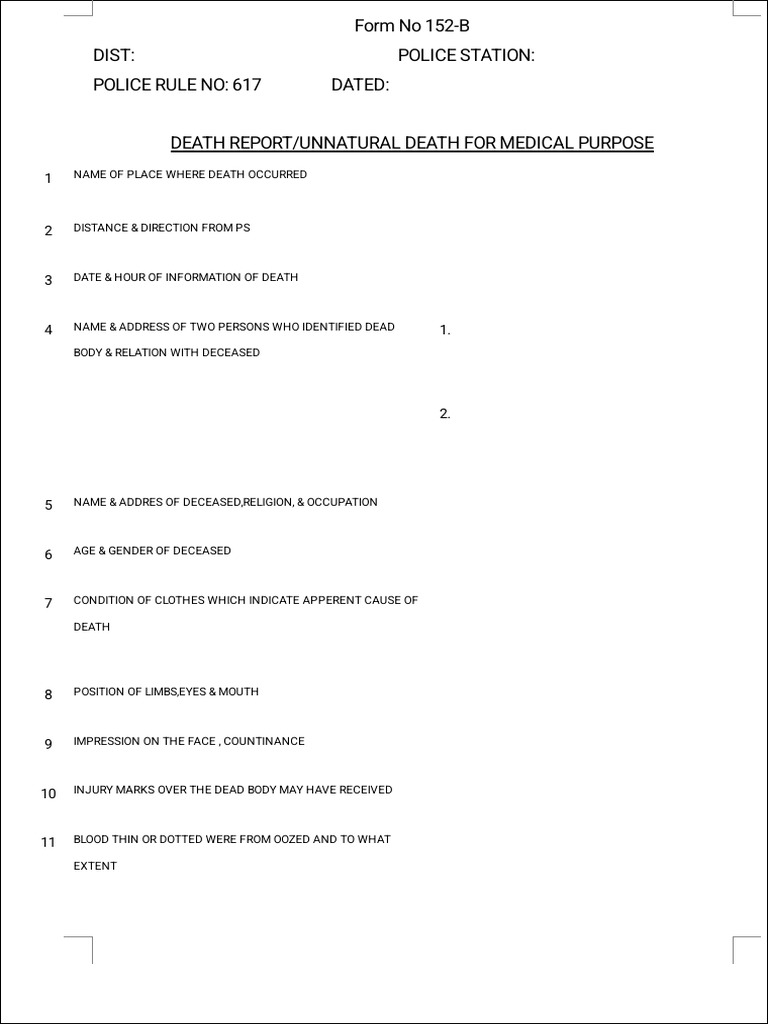 Unnatural Death Report Form | PDF | Death