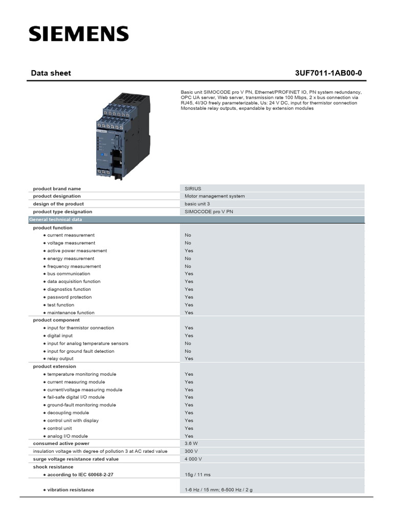 SIMOCODE pro V PN Data Sheet | PDF | Electromagnetic Compatibility ...