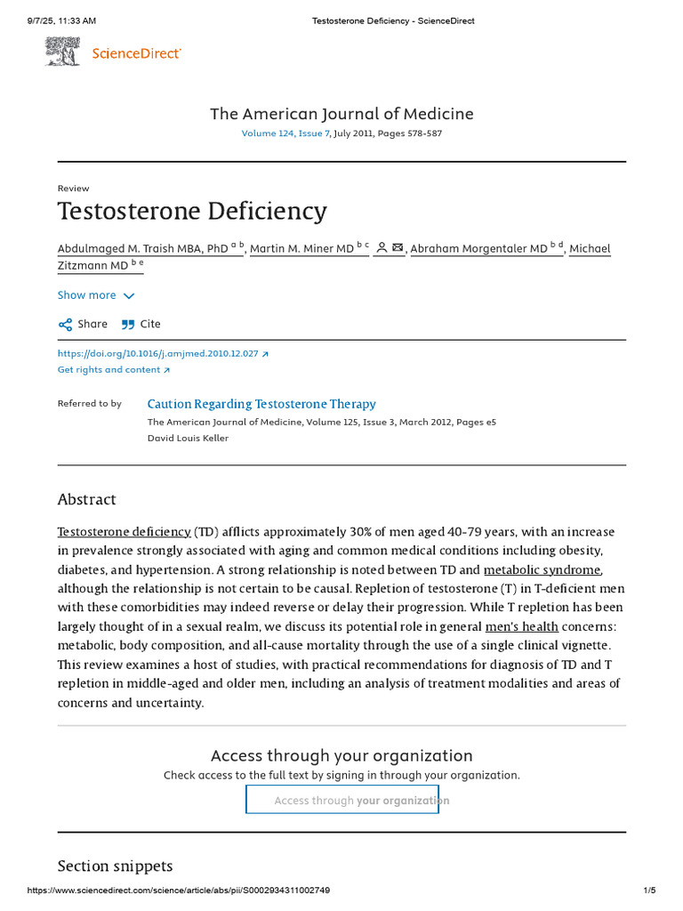 Understanding Testosterone Deficiency | PDF | Testosterone ...