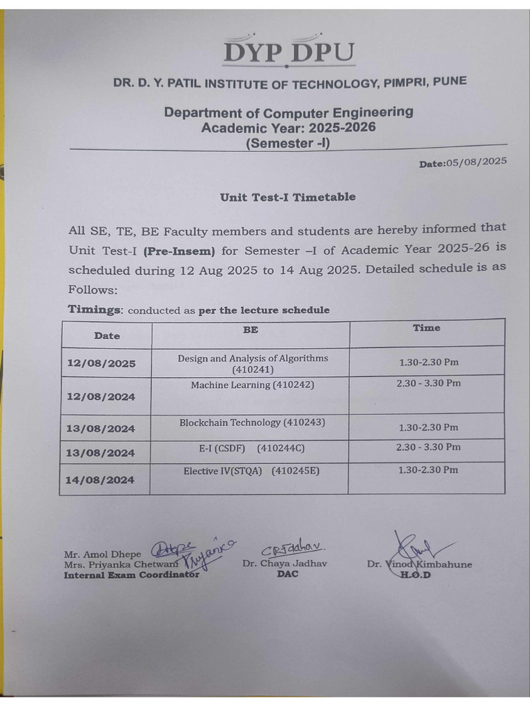 BE Unit Test TT | PDF