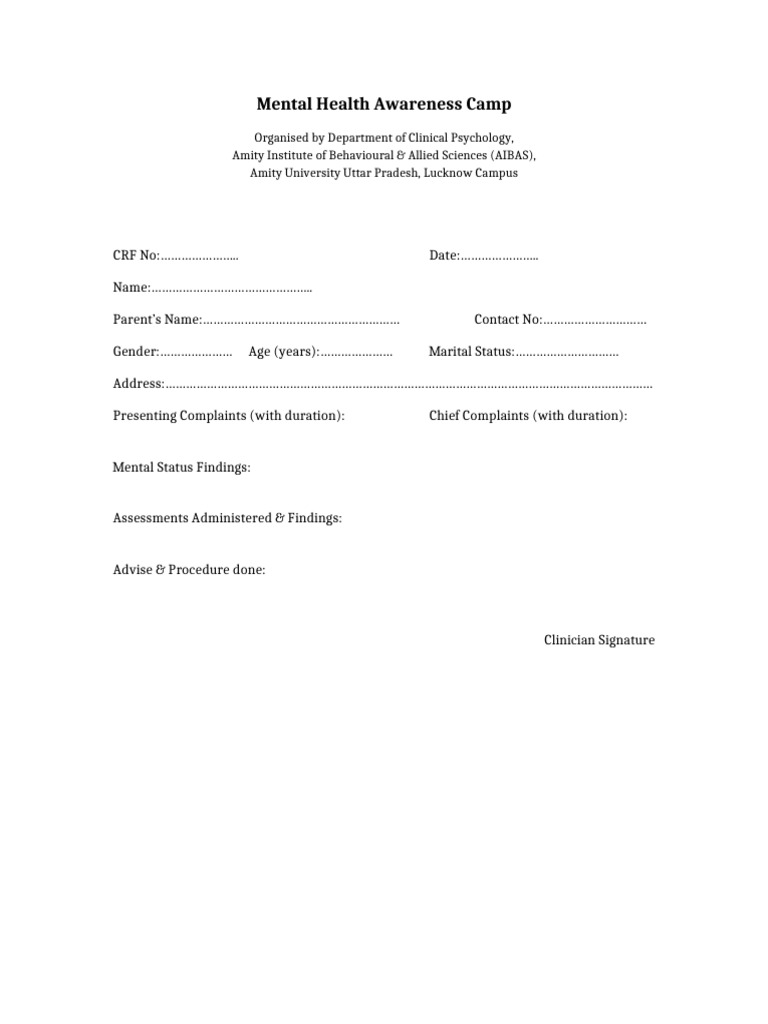 Mental Health Awareness Camp Form | PDF