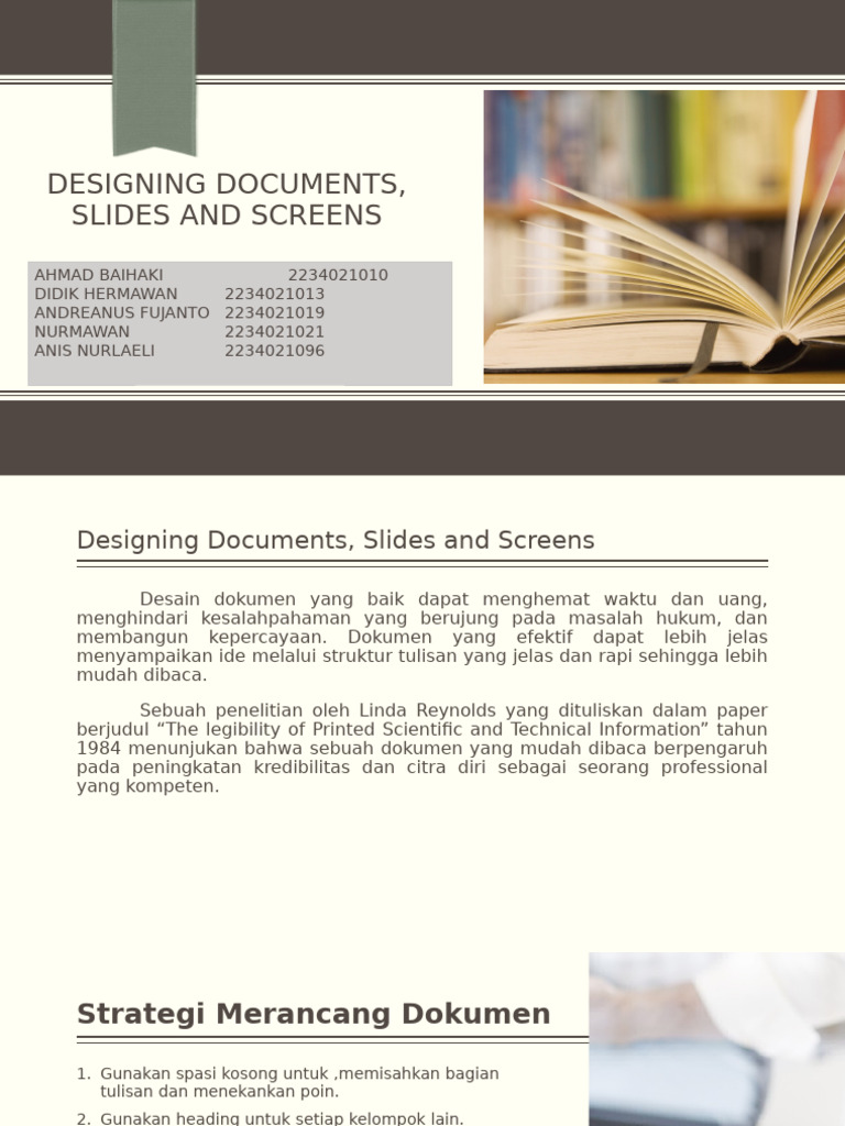 04.19 - Designing Documents, Slides and Screens - Kelompok 1 | PDF