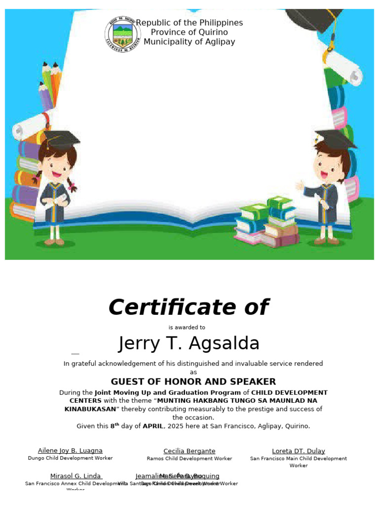 Aglipay Graduation Program Certificate | PDF