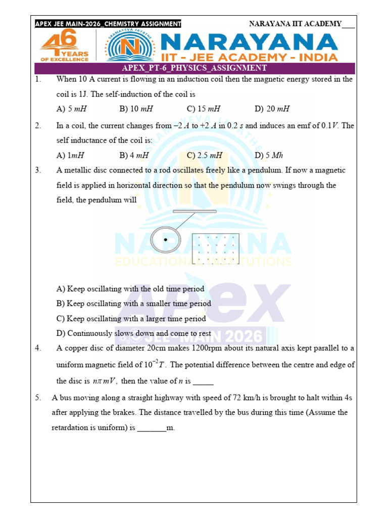 JEE Main 2026 Physics Assignment Guide | PDF | Capacitor | Transformer