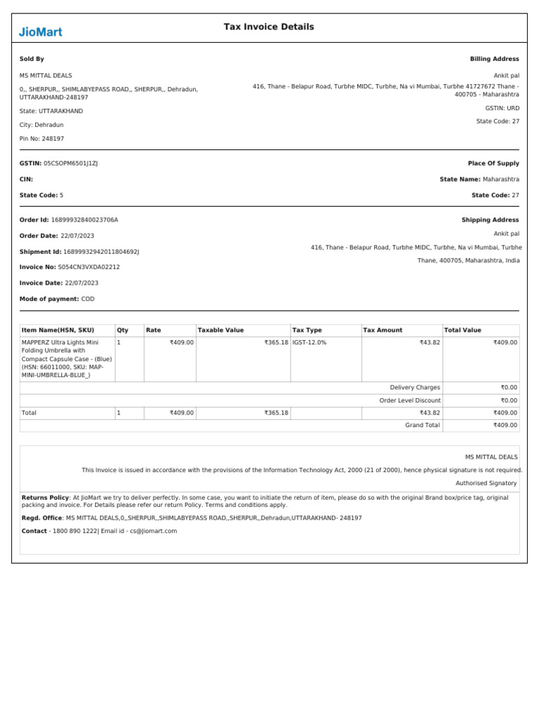 MAPPERZ Mini Umbrella Invoice Details | PDF | Government Finances | Taxes