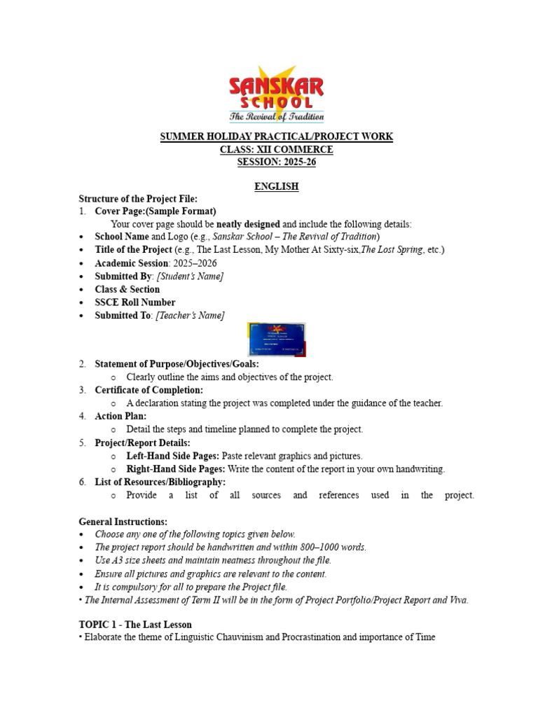 Summer Project Guidelines for XII Commerce | PDF | Goodwill (Accounting ...