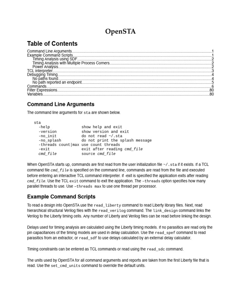 OpenSTA Command Line Guide | PDF | Regular Expression | Command Line ...