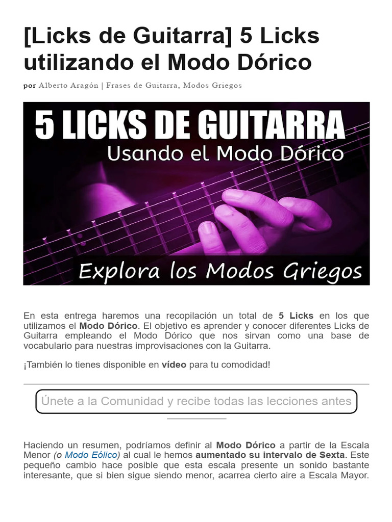 5 LICKS para El Modo Dórico - Frases de Guitarra Con Los Modos Griegos ...