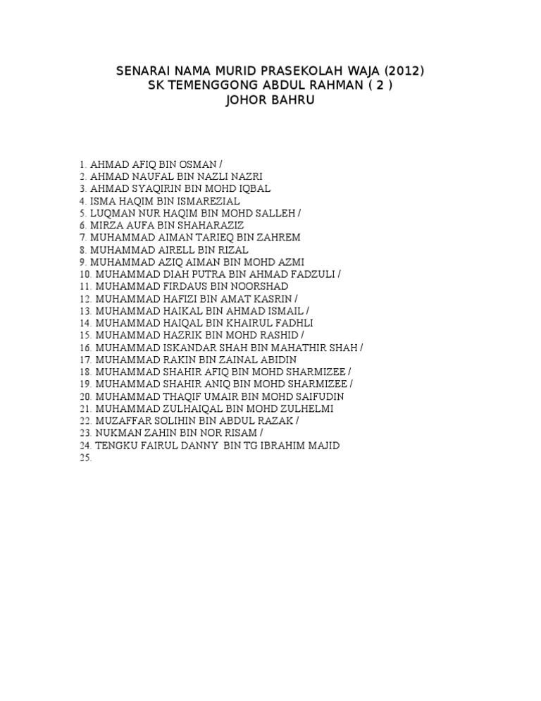 Senarai Nama Murid Prasekolah Waja PDF