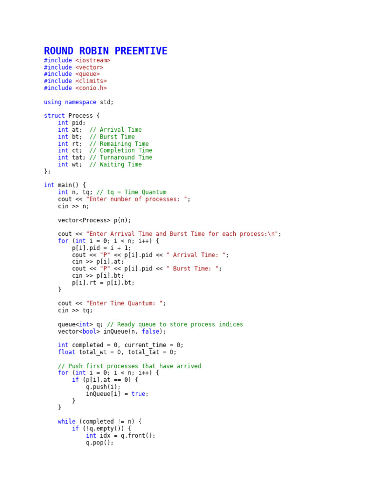 Round Robin Preemptive Scheduling Code | PDF | Computer Programming ...