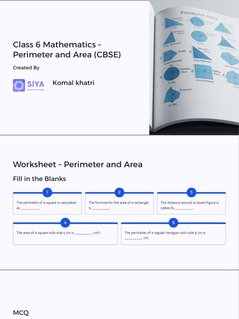 Class 6 Perimeter and Area Worksheets | PDF | Area | Geometry
