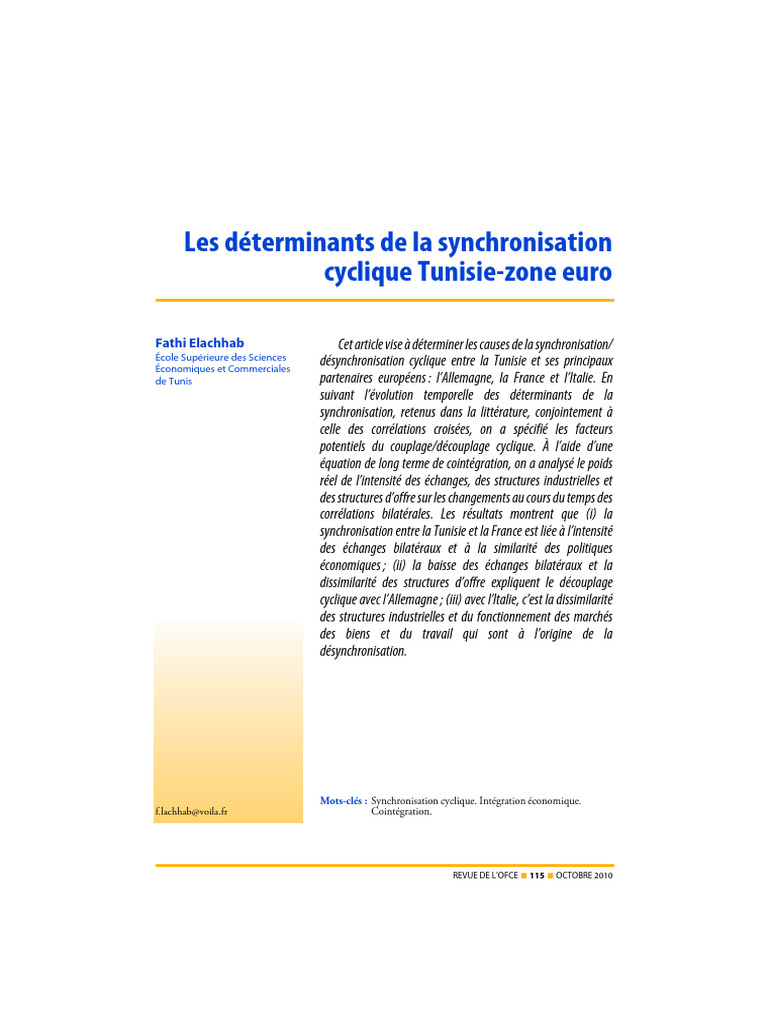 Synchronisation cyclique Tunisie-Euro | PDF | Cycle économique | Banques