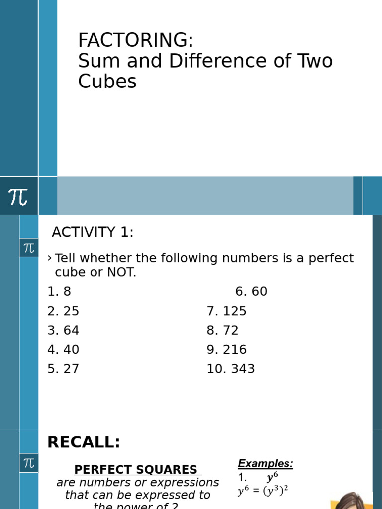 Factoring Sum and Difference of Cubes | PDF | Factorization | Chess Theory