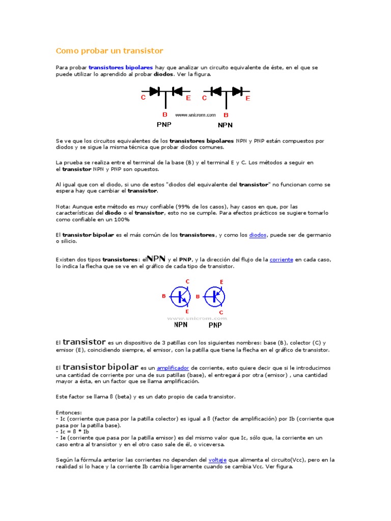 Cómo Probar Transistores Efectivamente | PDF | Transistor | Transistor ...