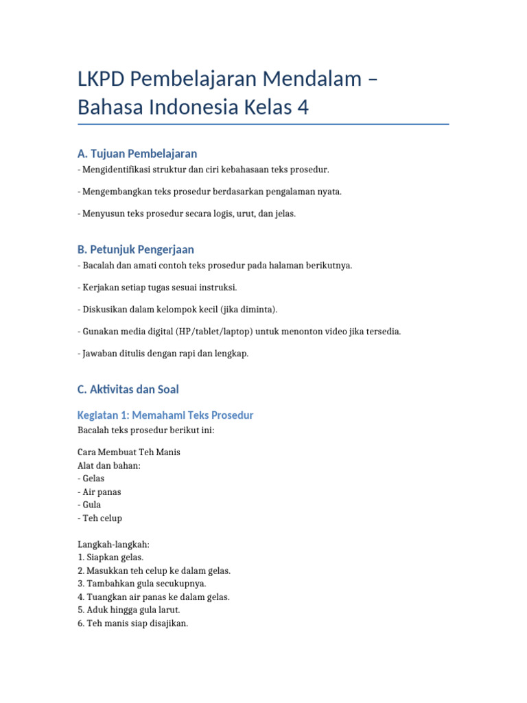 LKPD Teks Prosedur Kelas 4 | PDF